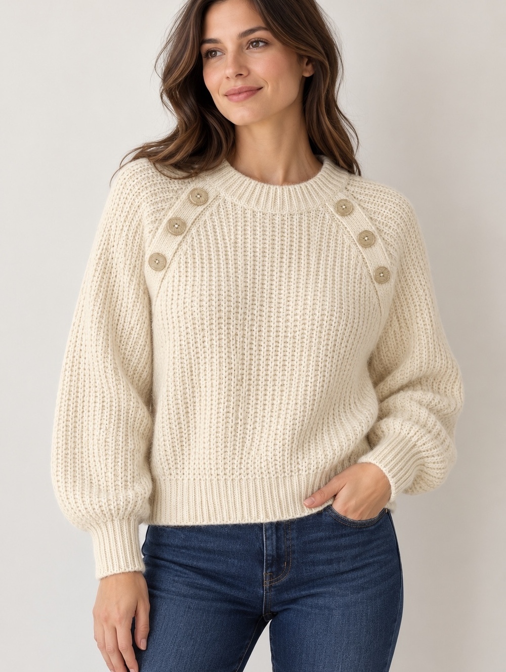 Joie Cream Alpaca Blend Button Shoulder Sweater Size M